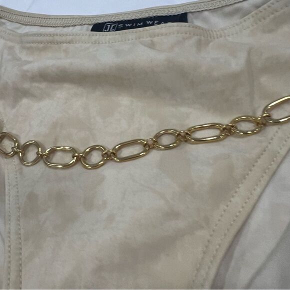 J. Lindenberg Gold chain belted full coverage swim bikini bottoms size 6 NWT - Picture 4 of 6